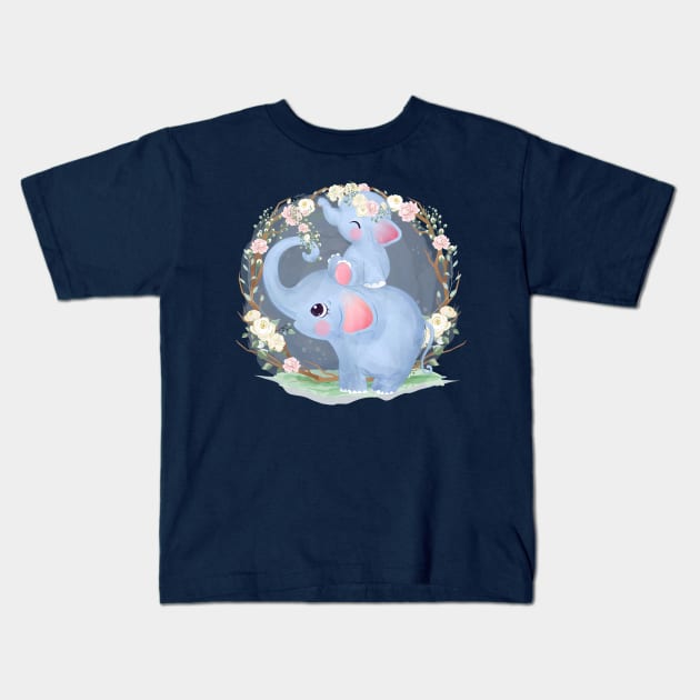 elephant motherhood cartoon Kids T-Shirt by Mako Design 